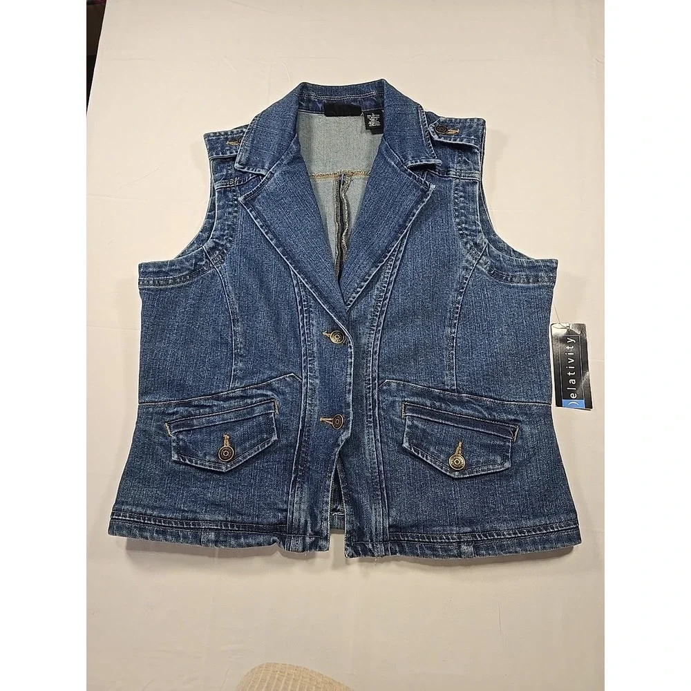 Relativity Denim Vest NWT‎ Stretch Western Y2K Women's Large